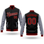Custom Black Red-Gray Bomber Full-Snap Varsity Letterman Two Tone Jacket