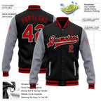 Custom Black Red-Gray Bomber Full-Snap Varsity Letterman Two Tone Jacket photo 5