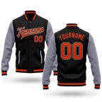 Custom Black Orange-Gray Bomber Full-Snap Varsity Letterman Two Tone Jacket