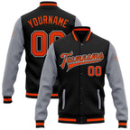 Custom Black Orange-Gray Bomber Full-Snap Varsity Letterman Two Tone Jacket photo 1