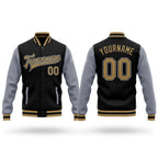 Custom Black Old Gold-Gray Bomber Full-Snap Varsity Letterman Two Tone Jacket