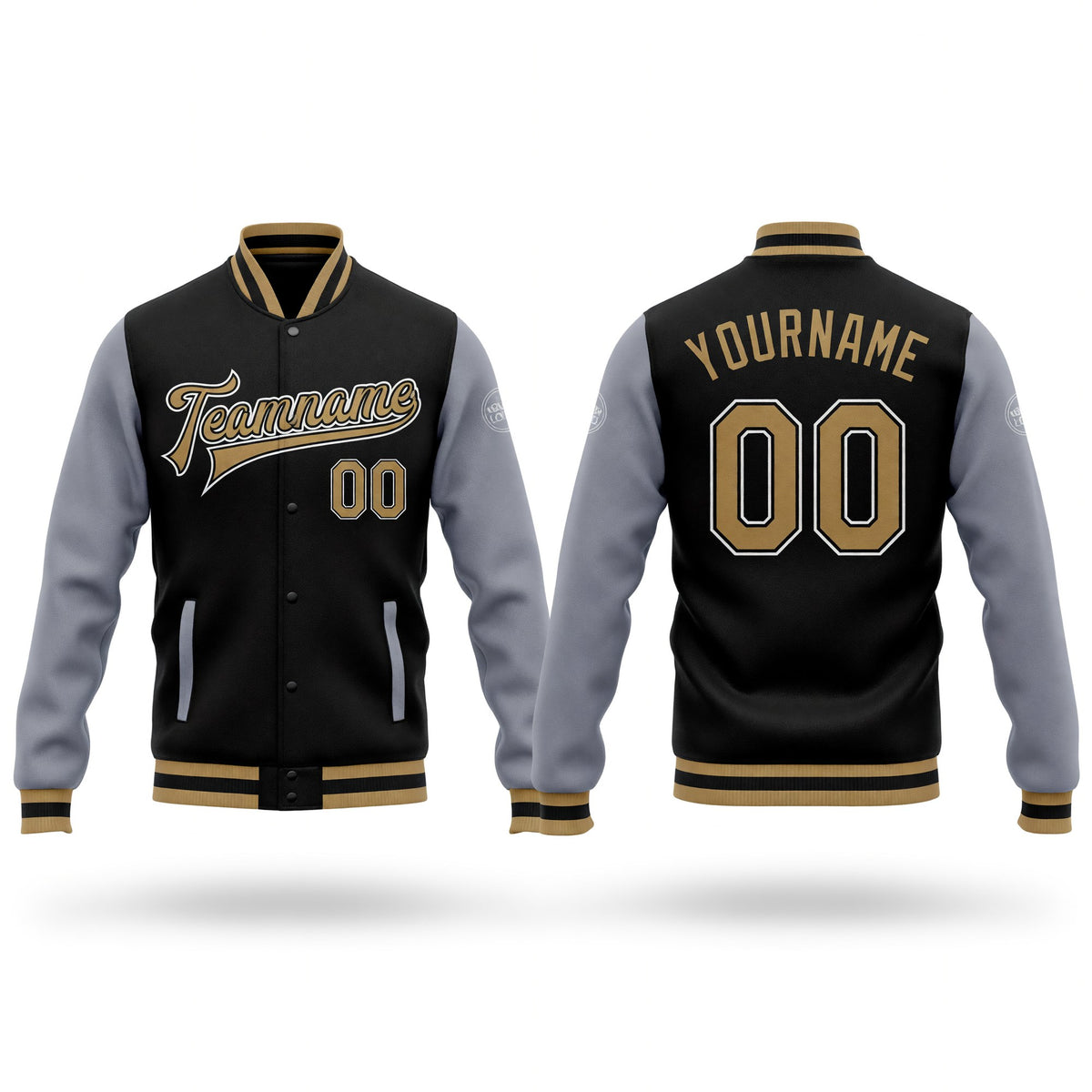 Custom Black Old Gold-Gray Bomber Full-Snap Varsity Letterman Two Tone Jacket