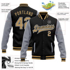 Custom Black Old Gold-Gray Bomber Full-Snap Varsity Letterman Two Tone Jacket photo 5