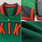 Custom Kelly Green Orange-Black Bomber Full-Snap Varsity Letterman Two Tone Jacket photo 4