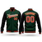 Custom Green Orange-Black Bomber Full-Snap Varsity Letterman Two Tone Jacket