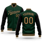 Custom Green Old Gold-Black Bomber Full-Snap Varsity Letterman Two Tone Jacket