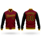 Custom Crimson Black-Gold Bomber Full-Snap Varsity Letterman Two Tone Jacket