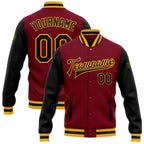 Custom Crimson Black-Gold Bomber Full-Snap Varsity Letterman Two Tone Jacket photo 1