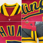 Custom Crimson Black-Gold Bomber Full-Snap Varsity Letterman Two Tone Jacket photo 4