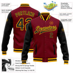 Custom Crimson Black-Gold Bomber Full-Snap Varsity Letterman Two Tone Jacket photo 5