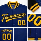 Custom Royal Gold-Black Bomber Full-Snap Varsity Letterman Two Tone Jacket detail