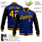 Custom Royal Gold-Black Bomber Full-Snap Varsity Letterman Two Tone Jacket photo 5