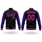Custom Black Pink-Purple Bomber Full-Snap Varsity Letterman Two Tone Jacket