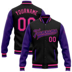 Custom Black Pink-Purple Bomber Full-Snap Varsity Letterman Two Tone Jacket photo 1