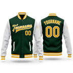 Custom Green Gold-White Bomber Full-Snap Varsity Letterman Two Tone Jacket