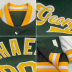 Custom Green Gold-White Bomber Full-Snap Varsity Letterman Two Tone Jacket photo 4