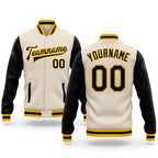 Custom Cream Black-Gold Bomber Full-Snap Varsity Letterman Two Tone Jacket