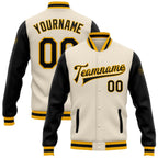 Custom Cream Black-Gold Bomber Full-Snap Varsity Letterman Two Tone Jacket photo 1