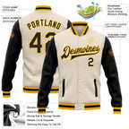 Custom Cream Black-Gold Bomber Full-Snap Varsity Letterman Two Tone Jacket photo 5