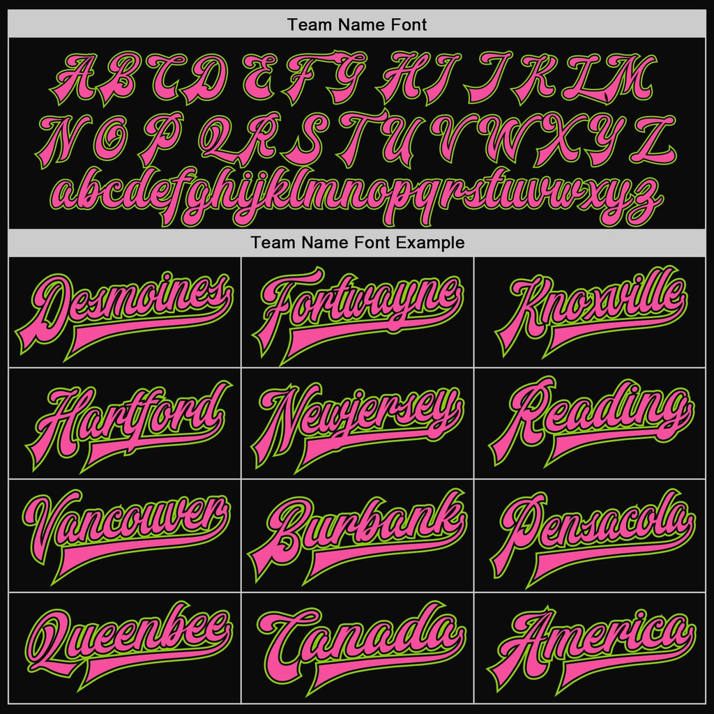 Custom Black Neon Green-Pink Bomber Full-Snap Varsity Letterman Jacket photo 5