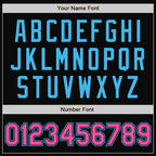 Custom Black Pink-Sky Blue Bomber Full-Snap Varsity Letterman Jacket photo 6