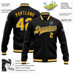 Custom Black Gold-White Bomber Full-Snap Varsity Letterman Jacket photo 5