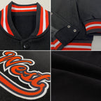 Custom Black Orange-White Bomber Full-Snap Varsity Letterman Jacket photo 4