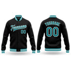 Custom Black Teal-White Bomber Full-Snap Varsity Letterman Jacket