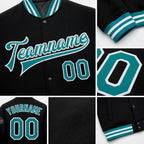 Custom Black Teal-White Bomber Full-Snap Varsity Letterman Jacket detail