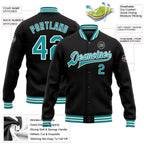 Custom Black Teal-White Bomber Full-Snap Varsity Letterman Jacket photo 5