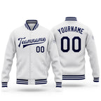 Custom White Navy Bomber Full-Snap Varsity Letterman Jacket