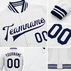 Custom White Navy Bomber Full-Snap Varsity Letterman Jacket detail