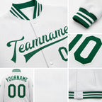 Custom White Kelly Green Bomber Full-Snap Varsity Letterman Jacket detail