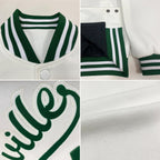Custom White Kelly Green Bomber Full-Snap Varsity Letterman Jacket photo 4