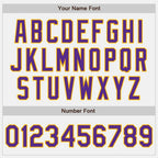 Custom White Purple-Gold Bomber Full-Snap Varsity Letterman Jacket photo 6
