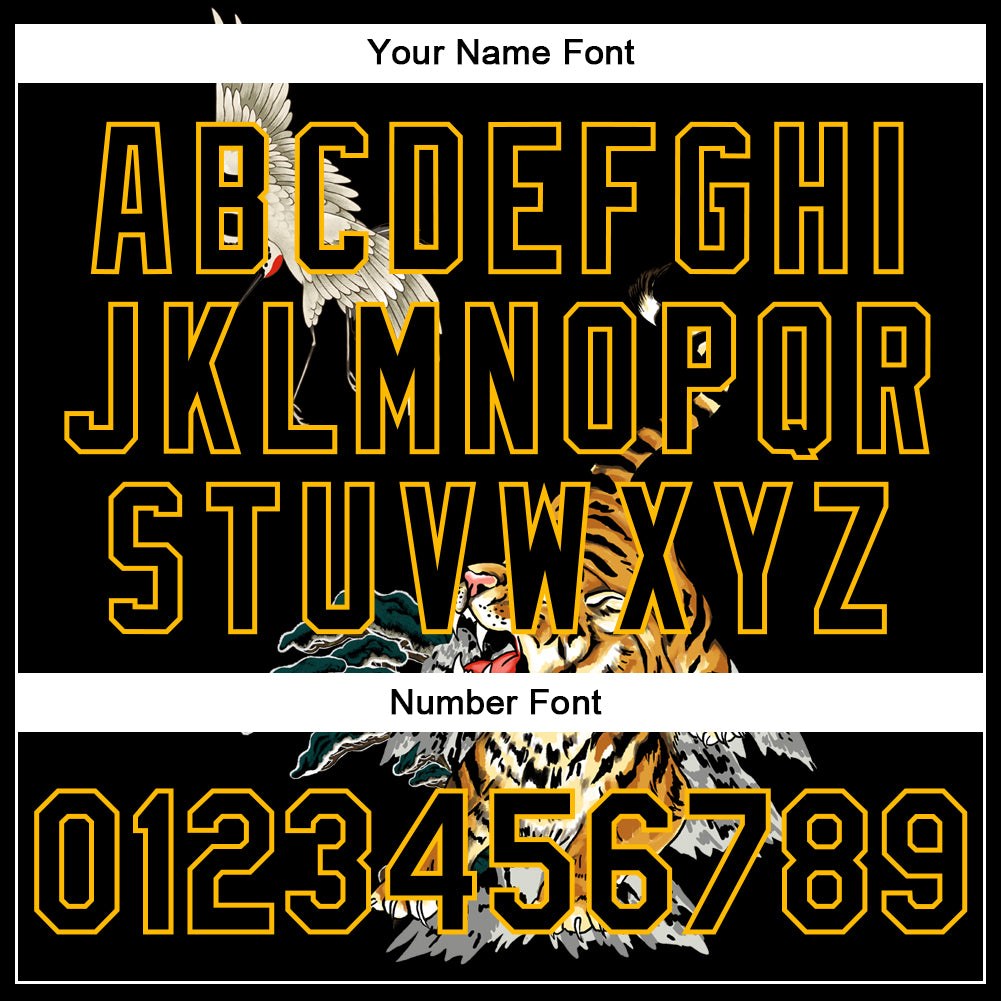 Custom Black Gold Heron And Tiger 3D Pattern Design Bomber Full-Snap Varsity Letterman Jacket photo 7