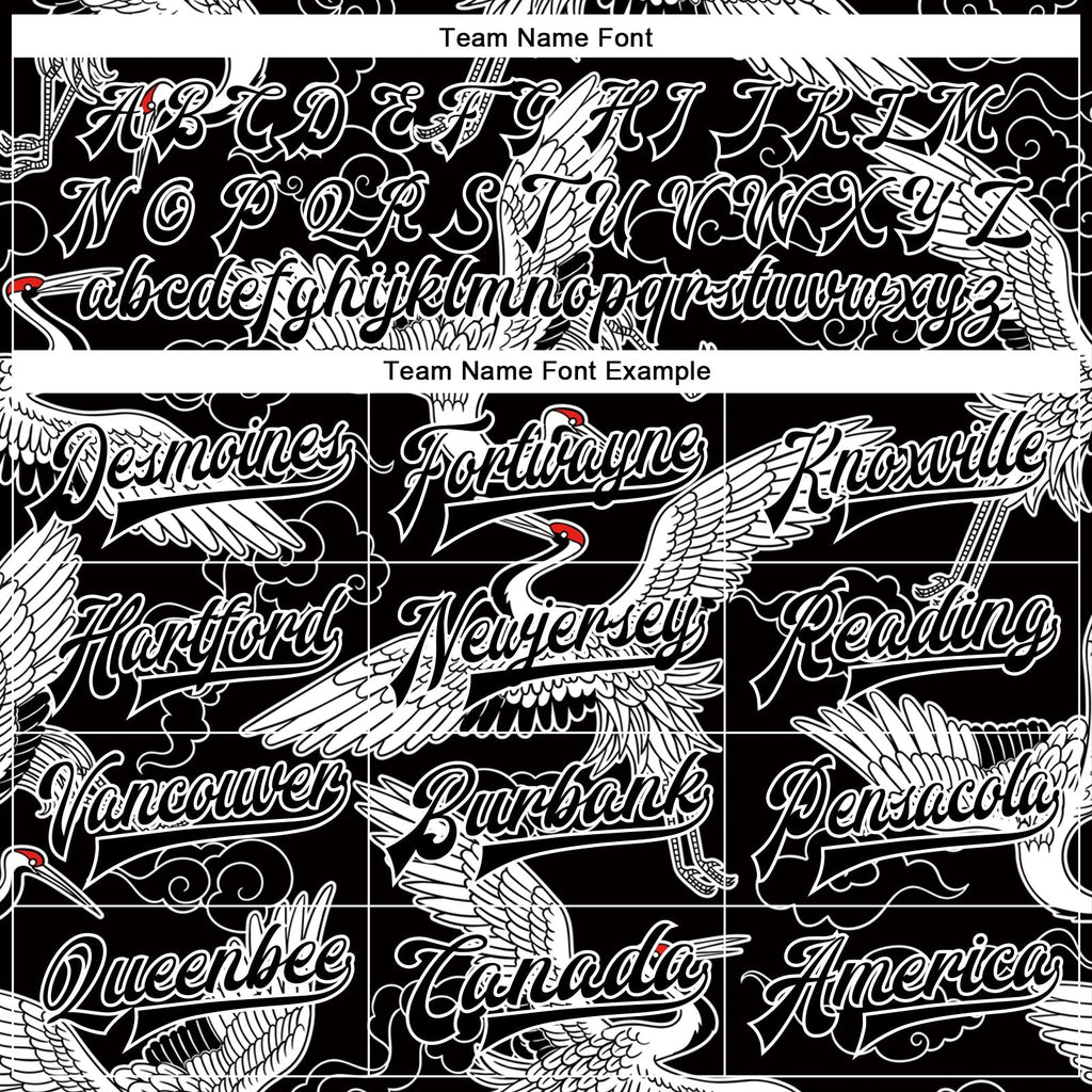 Custom Black White Heron And Cloud 3D Pattern Design Bomber Full-Snap Varsity Letterman Jacket photo 5