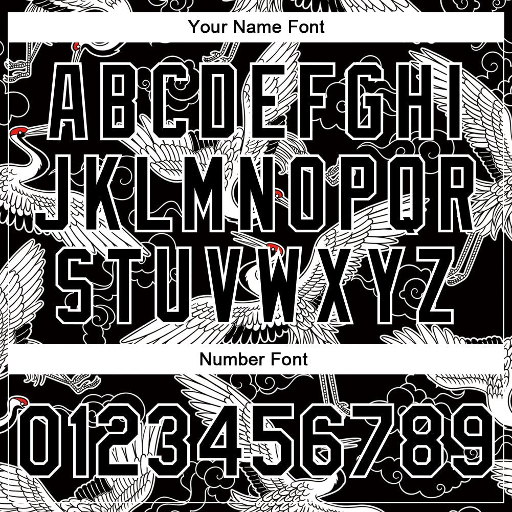 Custom Black White Heron And Cloud 3D Pattern Design Bomber Full-Snap Varsity Letterman Jacket photo 6