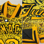 Custom Gold Black Leopard 3D Pattern Design Bomber Full-Snap Varsity Letterman Jacket photo 4