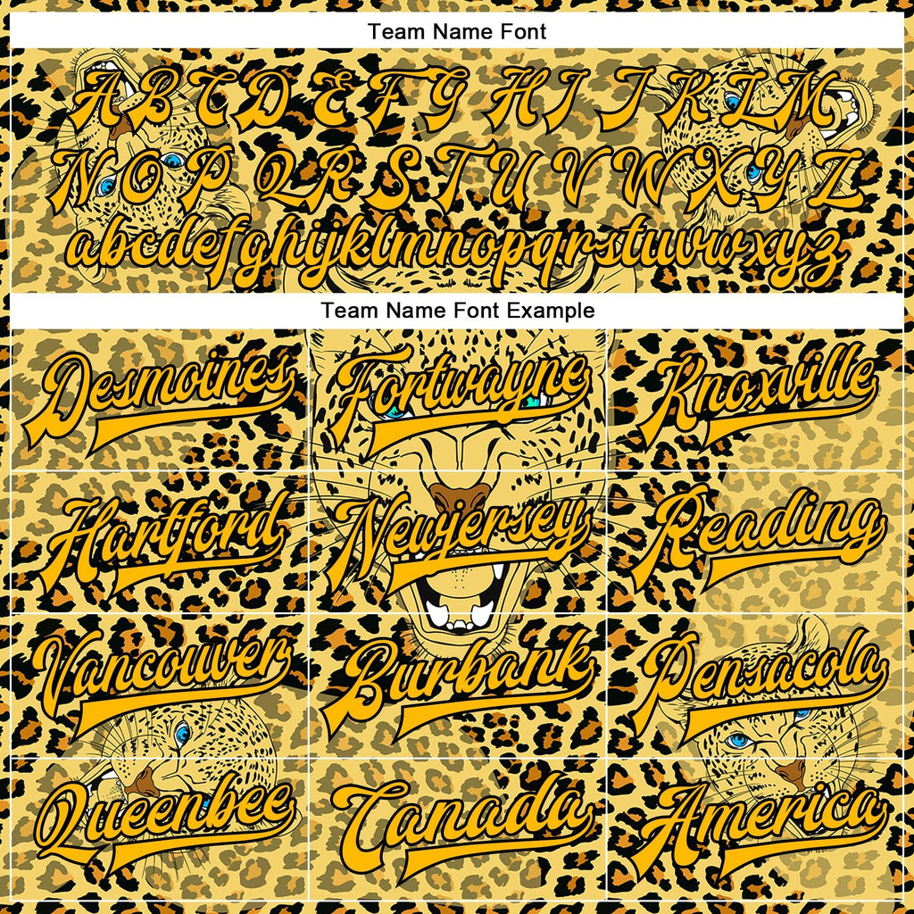 Custom Gold Black Leopard 3D Pattern Design Bomber Full-Snap Varsity Letterman Jacket photo 5