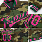 Custom Camo Pink-Kelly Green Bomber Full-Snap Varsity Letterman Salute To Service Jacket detail