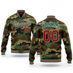 Custom Camo Red-Kelly Green Bomber Full-Snap Varsity Letterman Salute To Service Jacket