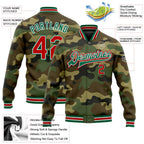 Custom Camo Red-Kelly Green Bomber Full-Snap Varsity Letterman Salute To Service Jacket photo 5