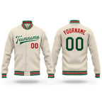 Custom Cream Kelly Green-Red Bomber Full-Snap Varsity Letterman Jacket
