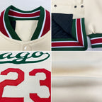 Custom Cream Kelly Green-Red Bomber Full-Snap Varsity Letterman Jacket photo 4