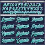 Custom Navy Aqua-White Bomber Full-Snap Varsity Letterman Jacket photo 5