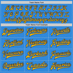 Custom Powder Blue Gold-Navy Bomber Full-Snap Varsity Letterman Jacket photo 5
