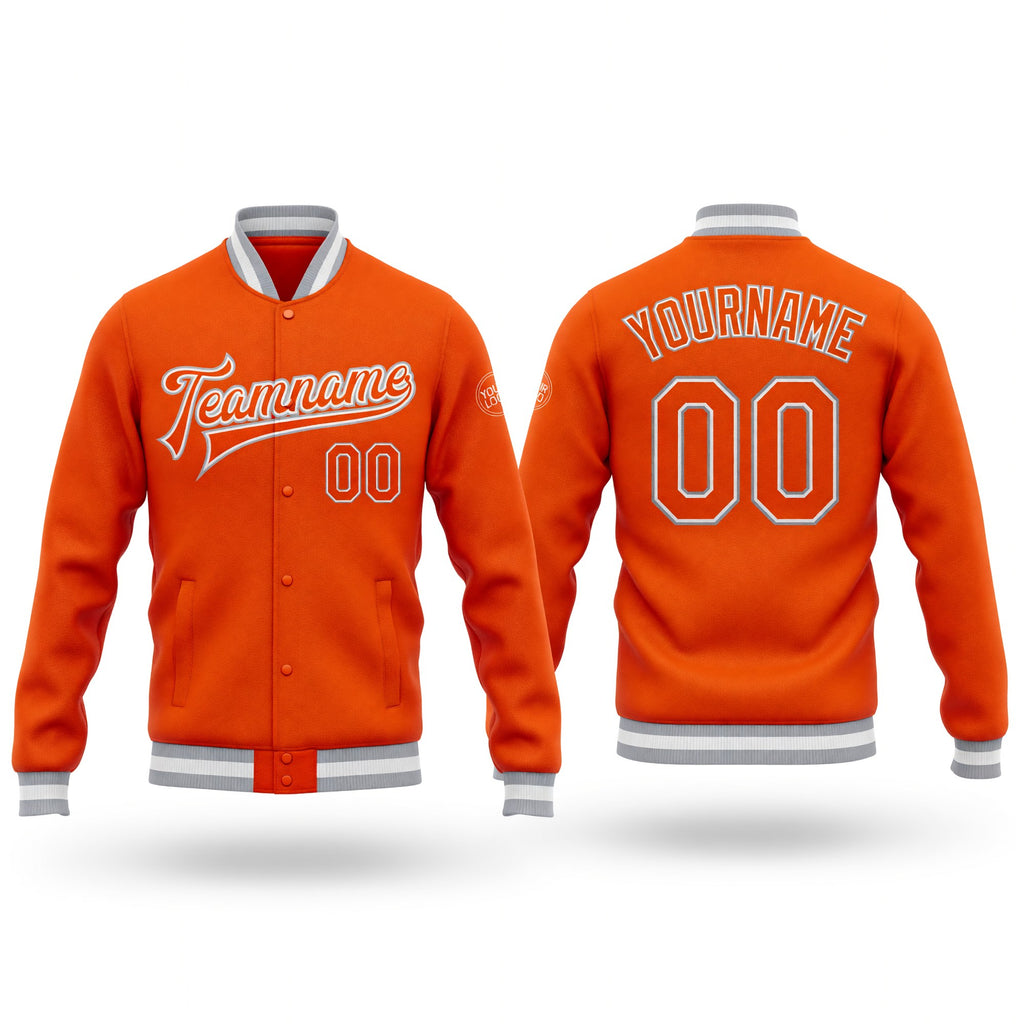 Custom Orange White-Gray Bomber Full-Snap Varsity Letterman Jacket
