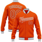 Custom Orange White-Gray Bomber Full-Snap Varsity Letterman Jacket photo 1