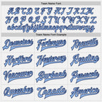 Custom White Navy Pinstripe Light Blue Bomber Full-Snap Varsity Letterman Jacket photo 5